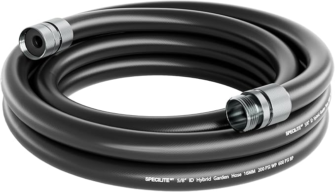 SPECILITE Garden Hose 5 ft x 5/8 in, Custom-Length Water Pipe, Heavy Duty & Flexible Hybrid Rubber Hoses, No Kink, with 3/4'' Male to Female Fittings, Burst 600 PSI, for Yard, Car Wash, Farm, Reels