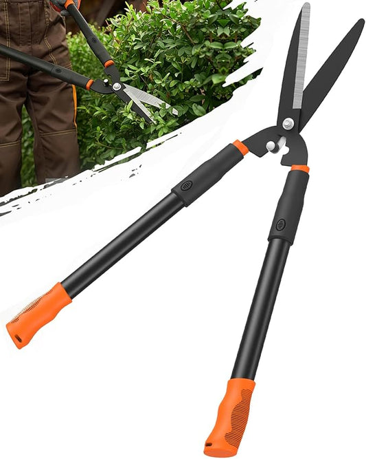 Luvenia Hedge Shears, 31 Inch Heavy Duty Hedge Clippers, Carbon Steel with 15° Bevel Blade, Ergonomic Handle & Compound Lever Shears Gardening Tools for Yard, Bush and Shrub Trimming, Black
