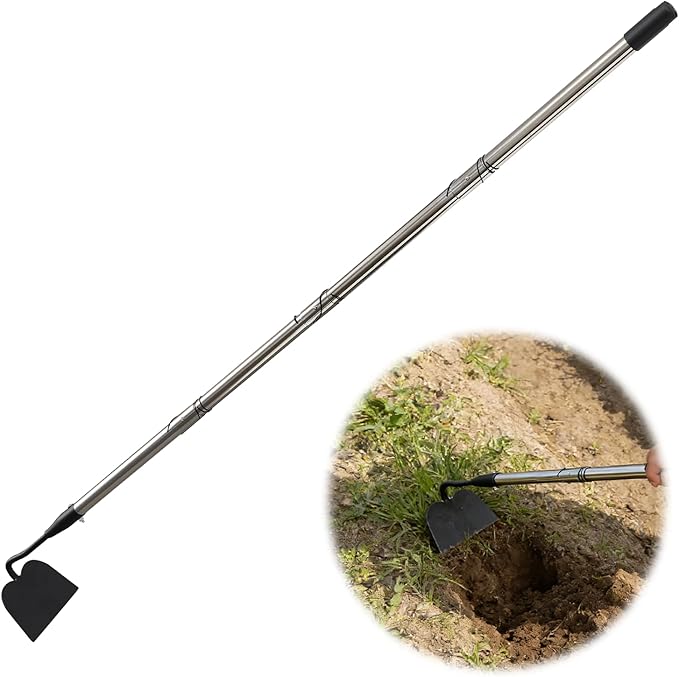 Garden hoe heavy duty for weeding，Hoe garden tool 37.8''-66.1'' Adjustable with 7.1inch Wide Welded Blade，Hoes for gardening with Long Stainless Steel Handle for Digging Loosening Weeding Planting