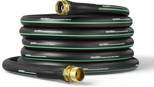 GreatBuddy Garden Hose 50 ft, 5/8" Flexible Rubber Water Hose, Heavy Duty, Lightweight Hose, Burst 600 PSI with Solid Brass Male to Female Fittings, Leakproof Hose for Backyard, Garden