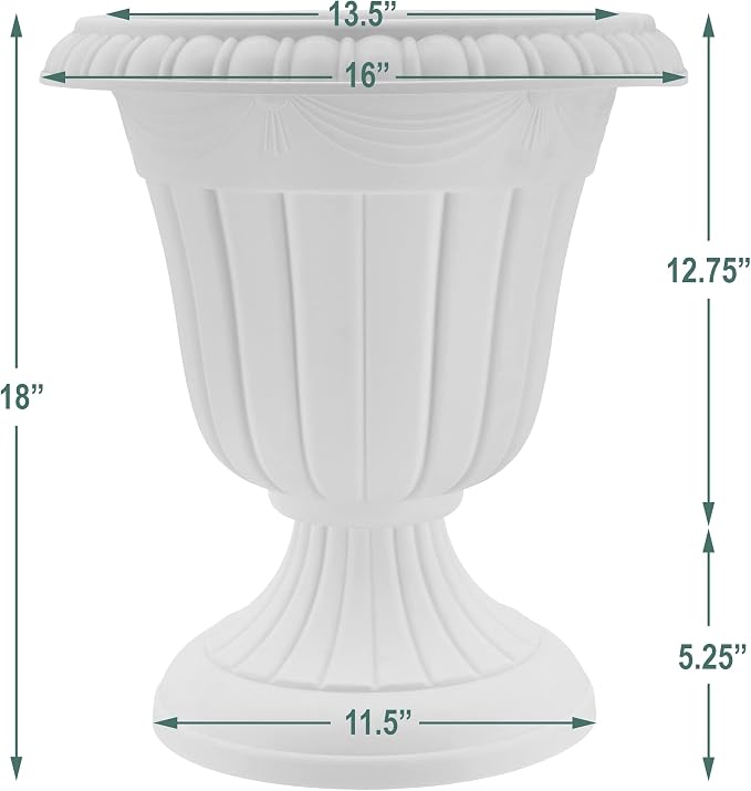 Arcadia Garden Products PL00CP Classic Traditional Plastic Urn Planter, 16" x 18", Brushed Copper