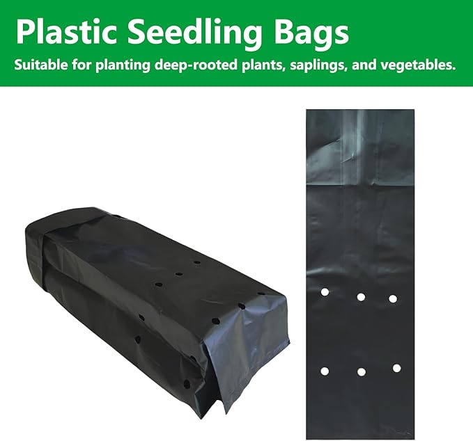 Belit 100 Pcs Deep Nursery Grow Bags, 11.5" H Plastic Pots for Starting Deep Rooted Plants Vegetable, Flower, Seedling Tree, Black