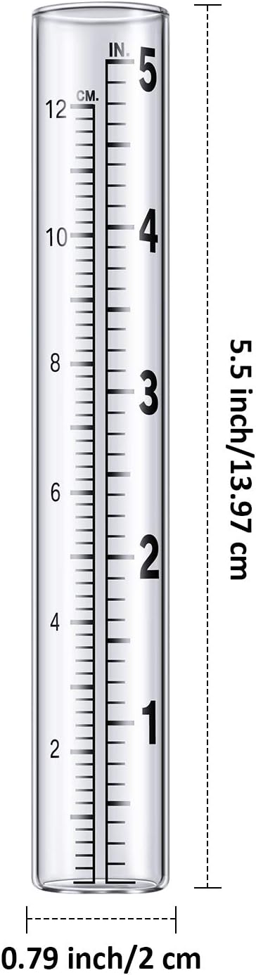 Frienda 4 Pieces 5 Inch Capacity Rain Gauge Glass Tube Replacement Rainfall Test Tube with Scale for Outdoor Home Yard Garden