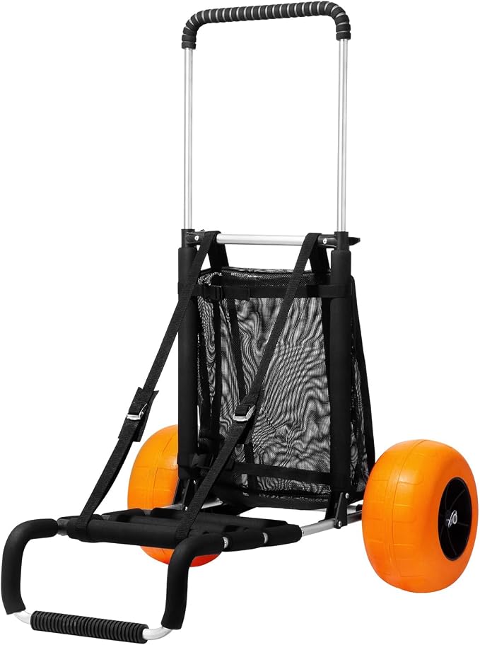 VEVOR Beach Dolly with Big Wheels for Sand, 29.9" x 15.4" Cargo Deck, w/ 12" Solid Wheels, 165LBS Loading Capacity Folding Sand Cart & 27" to 44.7" Adjustable Height, Heavy Duty Cart for Beach