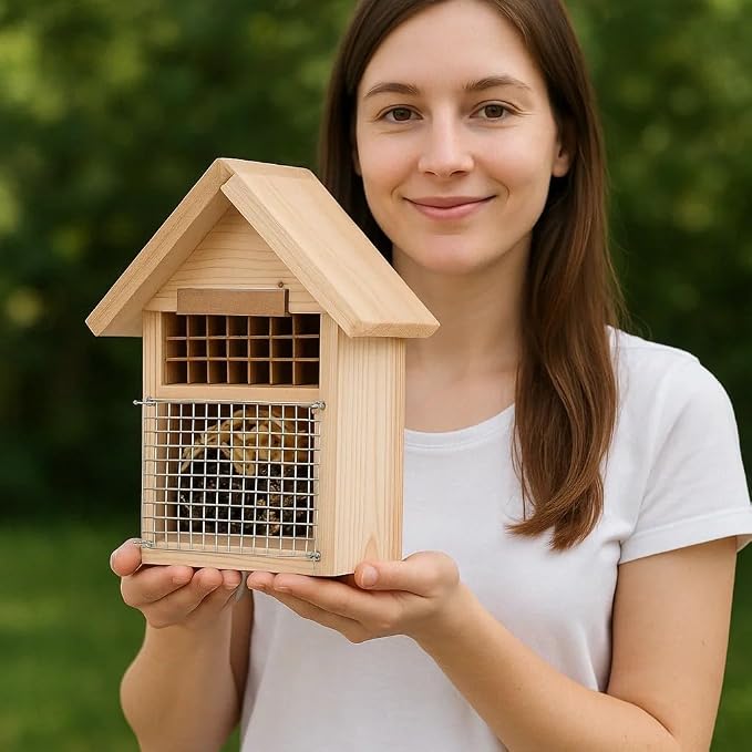 CEDAR ALPHA 4 Pack DIY Insect Hotel Kit, Backyard Insect House, Solid Wood 5.9"x 7.7"x 4.7", UVcoating Painted, Bee House, Nesting Habitat Shelters, Garden Shelter for Bees, Butterflies, Bugs