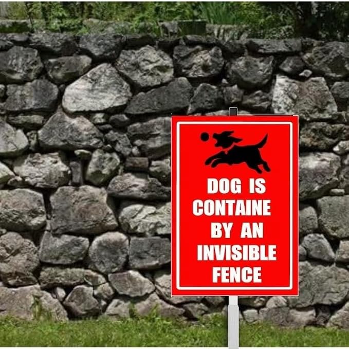 Invisible Fence Yard Sign with Stakes,Rust Free Aluminum(8 * 12in),beware of dogs Sign for garden，Dog Is Contained by An A Invisible Fence Yard Sign