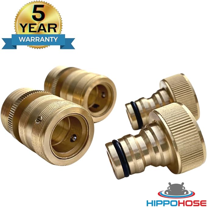 Quick Connector Garden Hose Fittings (4Pack) - Leak Free - 3/4" Snap-On Water Hose Adapter for Quick Release - Solid Brass - Quick Connection Garden Hose Connectors