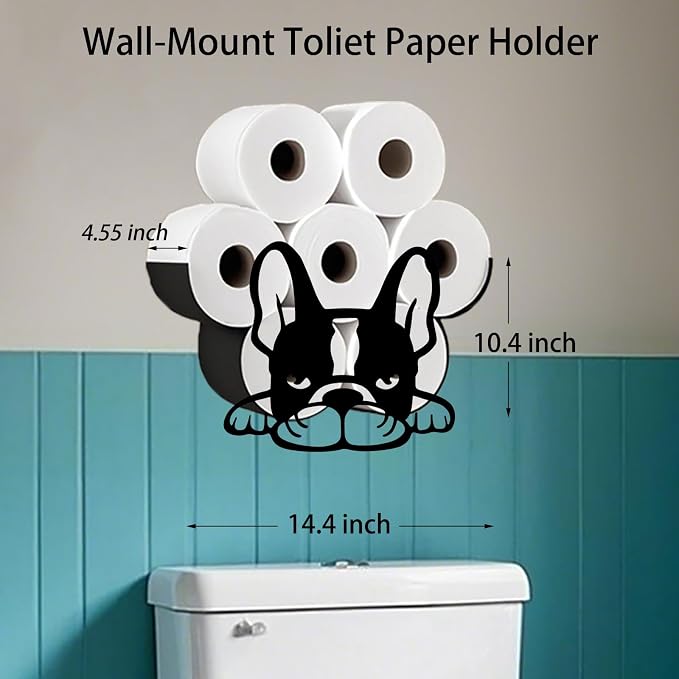 Bulldog Toilet Tissue Holder,Animal Paper Holders,Decorative Metal Papers Holder,Funny Toilet Animal Storage for Bathrooms,Bathroom Paper Organizer for Extra 8 Rolls Wall Mounted Art Decor