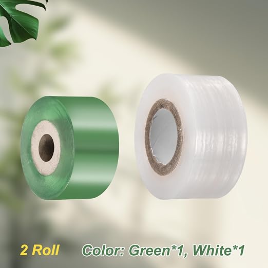 HARFINGTON 2 Rolls Fruit Tree Grafting Tape 2.5CM 3CM Width 100M Length PE Stretchable Garden Grafting Tool Plants Self Adhesive Floristry Film for Floral Tree and Poly Budding, Green White