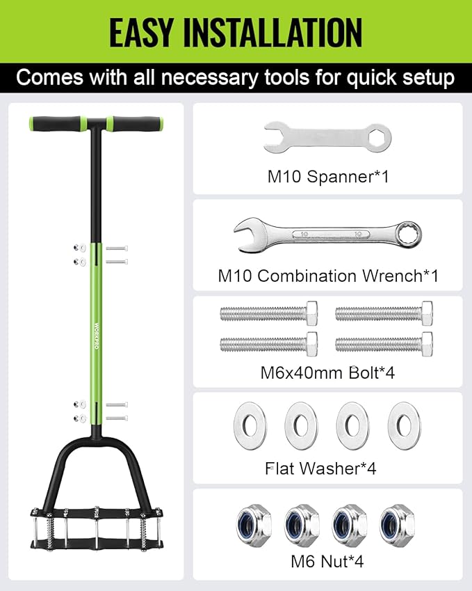 WORKPRO 38” Lawn Aerator Tool with 17 Spikes, Manual Lawn Aerators with Dual-Layer Design, Ergonomic T-Handle, Heavy Duty Manual Grass Aerator for Lawn Aeration, Soil Loosening, and Yard Care