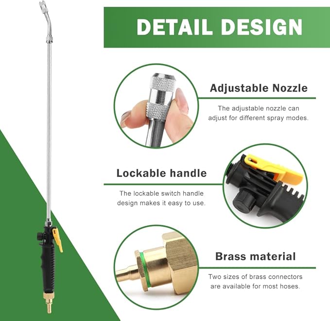 28 Inch Sprayer Wand, 1/4" & 3/8" Brass Barbs Universal Hose Sprayer Wand Replacement,Stainless Steel Wand with Shut off Valve Hose Clamps and Quick Connector