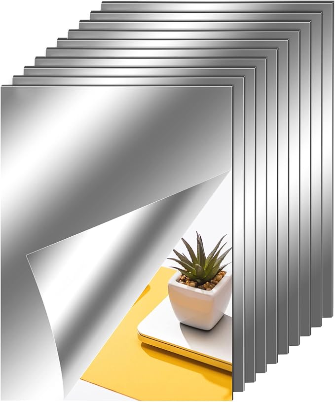 Zonon Flexible Mirror Sheets Self Adhesive Non Glass Mirror Tiles Stickers for Home Wall Decor(10 Pieces,9 x 13 Inches)