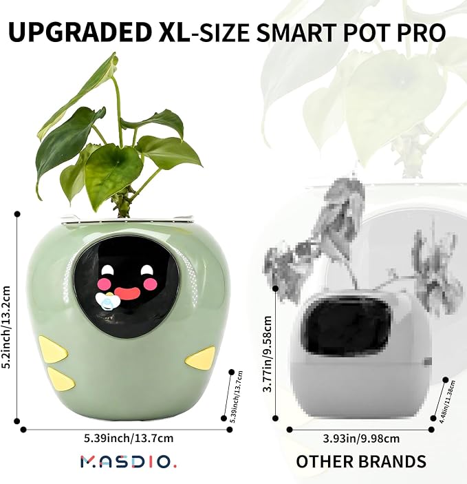 Plantbot Upgraded Large Smart Flower Pot Pet Planter Robot with Artificial Intelligence, Time Temperature Display, and Numerous Expressive Animations Based, for Indoor Decoration, Gifts (White)