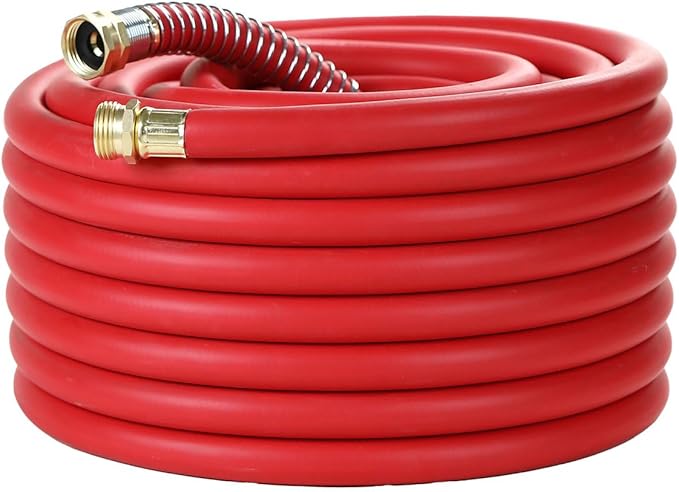 Guitrees 75FT 5/8 Heavy Duty Rubber Garden Hose - 300psi Working, 1000psi Burst - Hot/Cold Water - Five-Layered Braiding for Durability - Versatile for Gardening, Agriculture, Construction(Red)