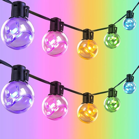Outdoor String Lights USB plug in, 25ft 20 G40 Bulbs LED Color Changing Hanging Lights Dimmable with 220+ Scene Modes, App Control, IP65 Waterproof Globe Bulb for Patio Backyard Balcony Decor