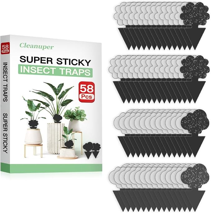 58 Pack Gnat Killer Sticky Traps for Plants - Black Fungus Gnat Sticky Trap for Indoor Houseplants, Fruit Flies, Whiteflies, Aphids - Family Friendly Design, Flower and Cloud Shapes