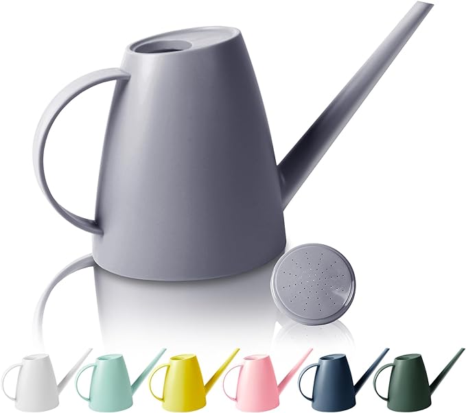 Watering Can for Indoor Outdoor Plants, Modern Small Watering Cans with Removable Nozzle, Long Spout Watering Can for Indoor Bonsai Plants Garden Flowers 1/2 Gallon 1.8L 60OZ (Grey)