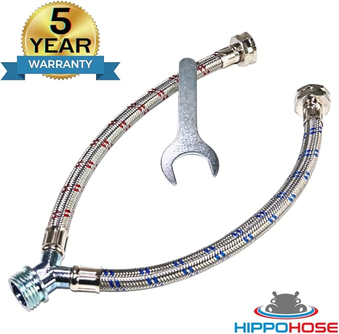 Washing Machine Y-Mixer/Y-Split Water Hose - Burst Proof STAINLESS STEEL - (1 FT) Long Legs - 3/4 Inch Brass Fittings - Y-Splitter Water Hose Connector for Washing Machines Hot & Cold Water Supply