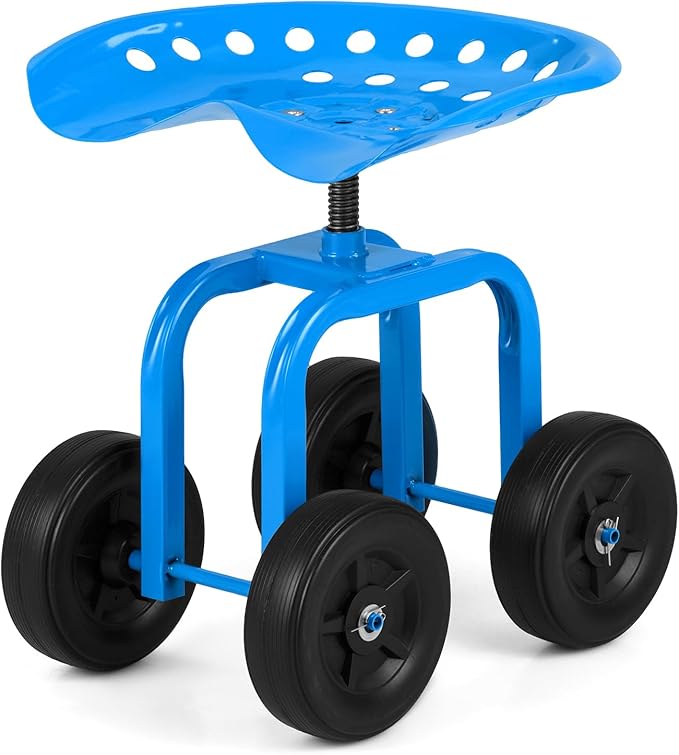 Giantex Garden Cart, Rolling Workseat with 4 Wheels, Garden Stool 360° Swivel Work Seat & Adjustable Height, Heavy Duty Wagon Scooter for Gardening for Patio Garden, Lawn, Yard (Blue)