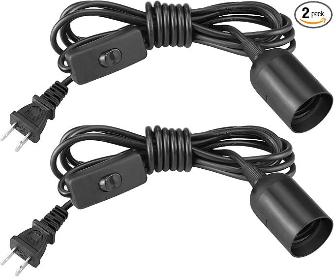 2Pack Plug in Hanging Light Kit, E26/E27 Vintage Hanging Lights with Plug in Cord, Retro Pendant Light Fixture, 12FT Cord with On/Off Switch, Black