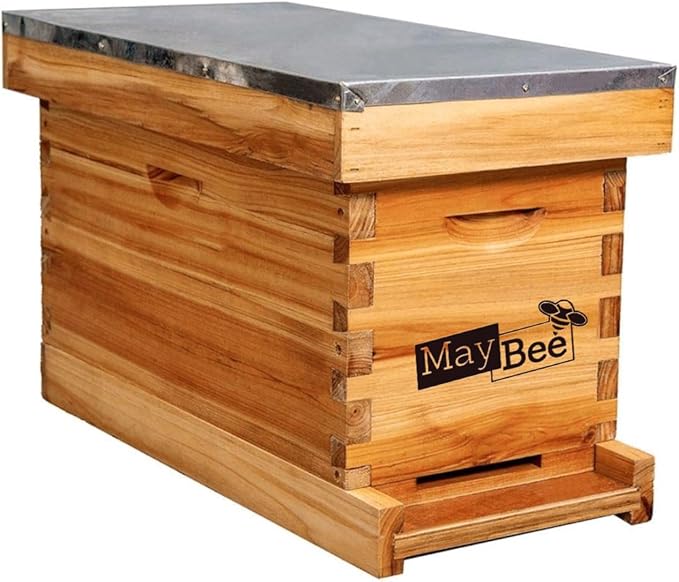 MayBee 5-Frame Nuc Beehive Box for Beekeeping Complete Bee Hive Nuc Box Kit Dipped in 100% Beeswax Includes 5 Wooden Frames & Heavy Wax Coated Foundations