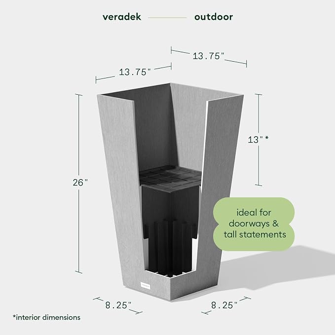 Veradek V-Resin Indoor/Outdoor Taper Planter (Gray, 26 inch - 2 Pack with 2 Saucer Trays)