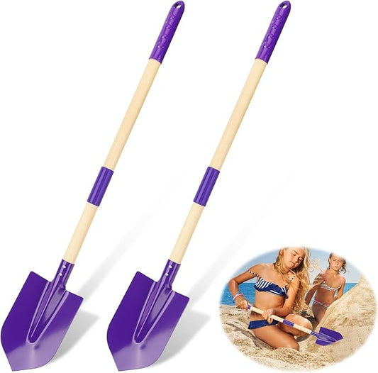 2 Pack Beach Shovels for Kids, 28.7" Long Detachable Kids Shovel with Wood Handle Metal Spade Sand Shovels for Digging Shoveling Sand Snow Gardening Tools Sandbox Toys for Kids Adults Gifts (Purple)