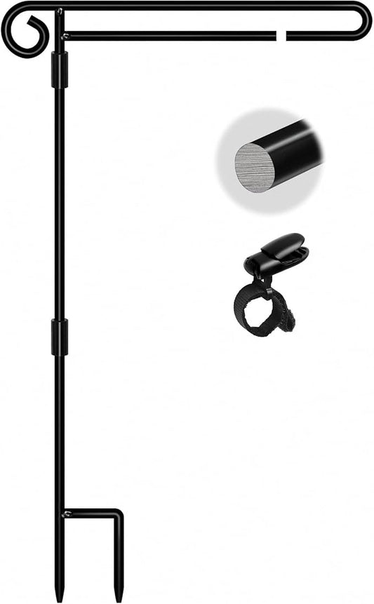 HOOSUN Garden Flag Stand Holder,Yard Flag Holder For Small Flags 12 x 18,Yard Sign Garden Flags Stake For Outside,Small Metal Garden Flag Pole For Yard With Tiger Clip