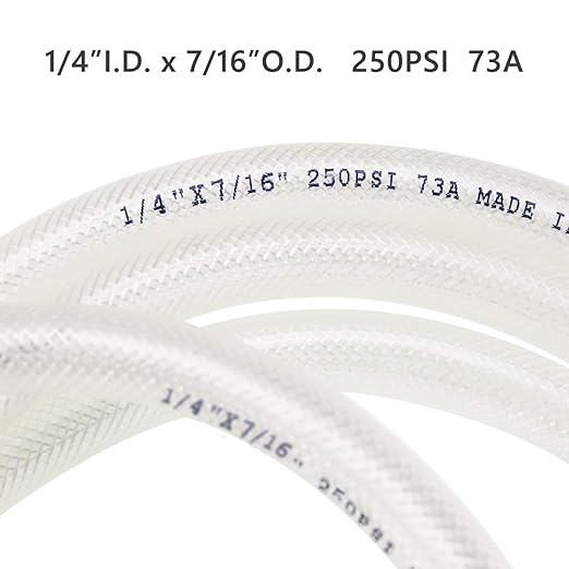 1/4" ID x 50 Ft High Pressure Braided Clear PVC Vinyl Tubing Flexible Vinyl Tube, Heavy Duty Reinforced Hose Tubing, BPA Free and Non Toxic