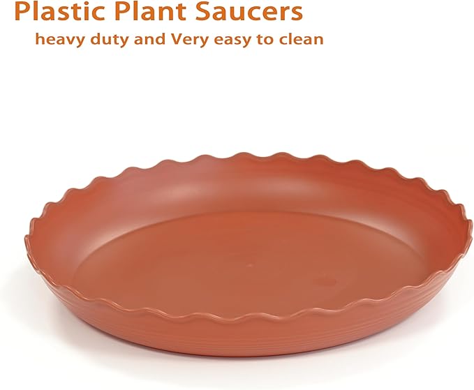 6 Pack of 12 inch Plant Saucer Plant Tray, Plastic Plant Saucer, Heavy Duty Plant Tray for Pots, Plant Saucers for Indoors Planter, Garden Water Plate Bowls (Terracotta)