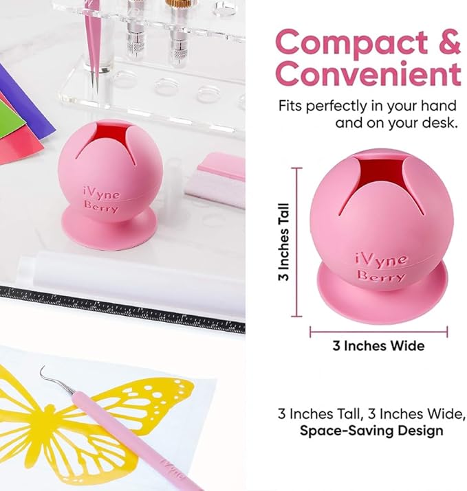 iVyne Berry Suctioned Vinyl Weeding Scrap Collector | Versatile Multi-Surface Suction & Anti-Spill Vinyl Scrap Collector w/ Soft and Flexible Silicone to Protect your Weeding Tools | Pink, 1 Pack