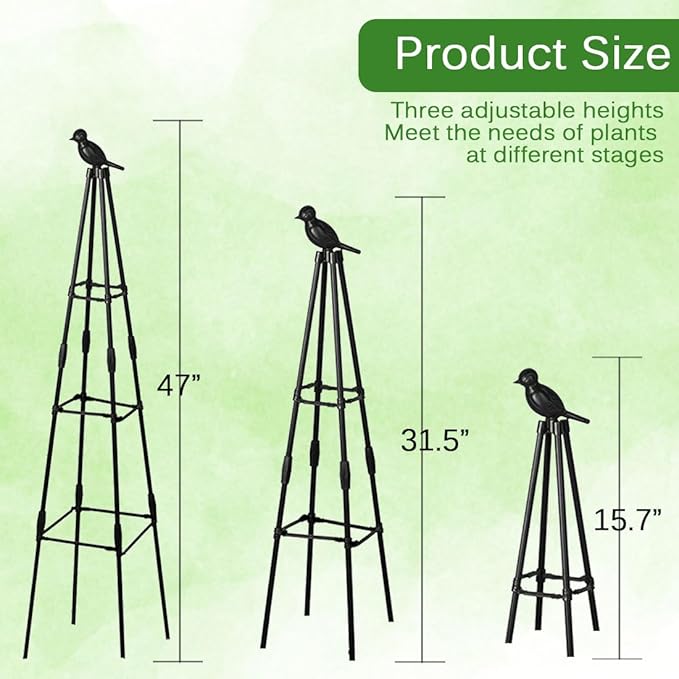 Garden Trellis, 47" Plant Trellis for Potted Plants Flowers Vegetables and Vines,Tomato Cage Tower,Garden Obelisk Trellis,Plant Support Stand for Climbing Plants Outdoor and Indoor-1 Pack
