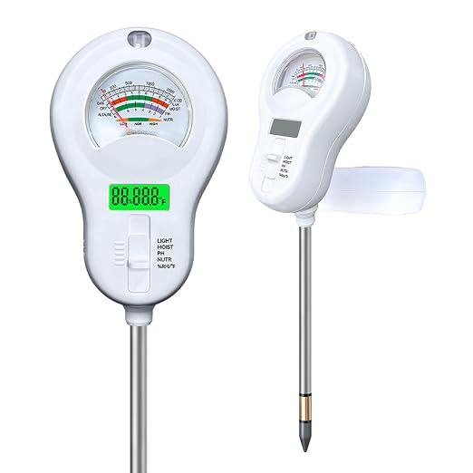 LSENLTY Soil Moisture Meter, 6-in-1 Soil pH Meter, Measures Temperature, Humidity, Light Intensity, nutrients, pH, and Ambient Humidity. Suitable for Horticulture, lawns, and Agriculture