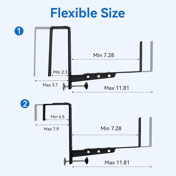 Halatool Window Box Brackets, 2 Pack Adjustable Flower Planter Box Brackets, Heavy Duty No Drill Window Box Brackets with 66 lb Capacity for Outdoor Railings, Balcony, Porch, Fence, and Garden
