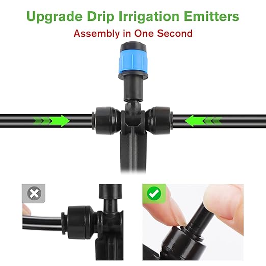 Kalolary Drip Irrigation Emitters, 30pcs Quick Connect Adjustable 360 Degree Water Emitters for for 1/4" Tubing, Durable Irrigation Drippers for Garden, Lawn, and Greenhouse Watering Systems(Blue)