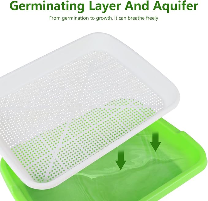 Seed Sprouting Tray, 5 Packs Microgreens Growing Trays Big Capacity Sprouts Growing Kit Soil-Free Sprouter Tray for Sprouting Seeds, Beans, Wheatgrass (with Lids)