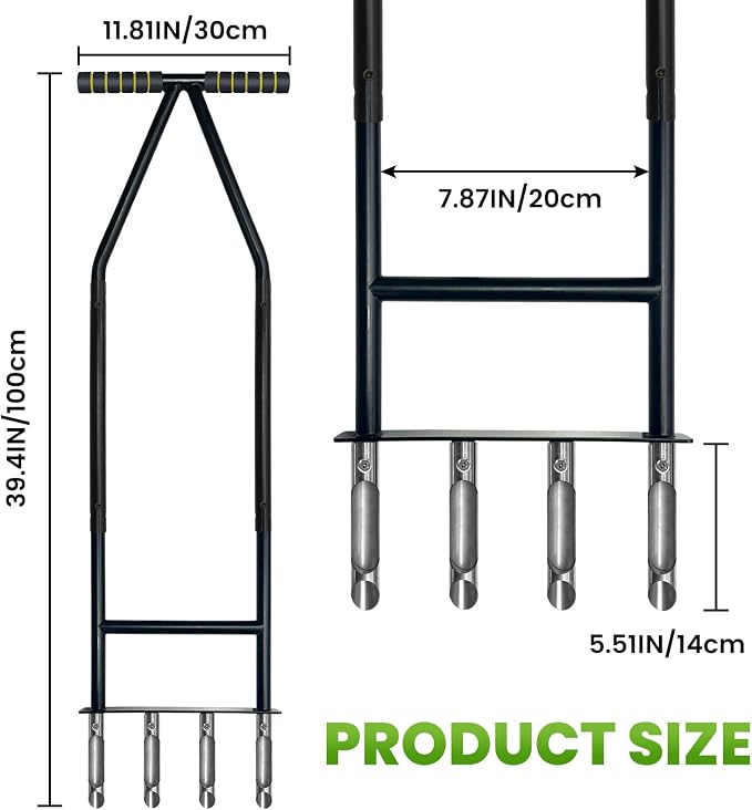 Aerator Lawn Tool,Core Aerator Lawn Tool with 4 Tines for Gardening,Easy Assembled Manual Grass Aerator with Steel Material for Yard Care Health Soil,Suitable for Soft Soil（Water Before Use）