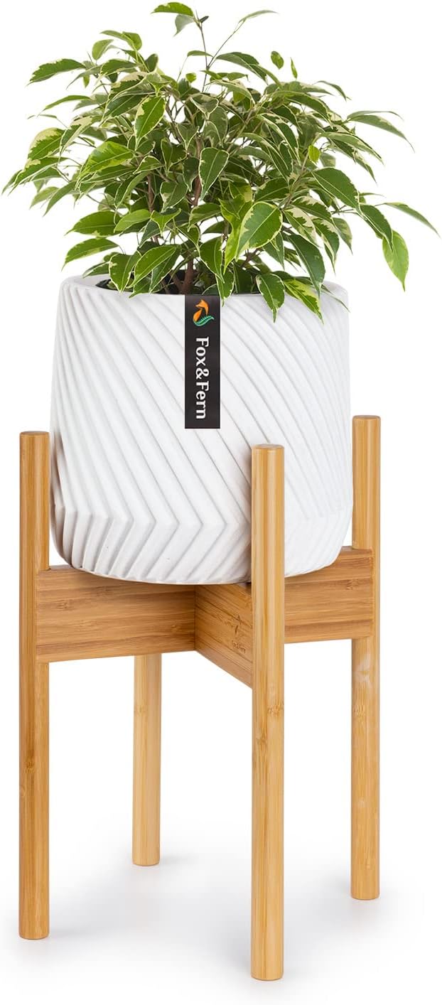 Fox & Fern Bamboo Plant Stand — 8 Inch Fixed Size Mid Century Plant Stand for Indoor Pots (Not Included); Raised Flower Pot Holder for Indoors; Plug In Design; Two Height Options - Bamboo