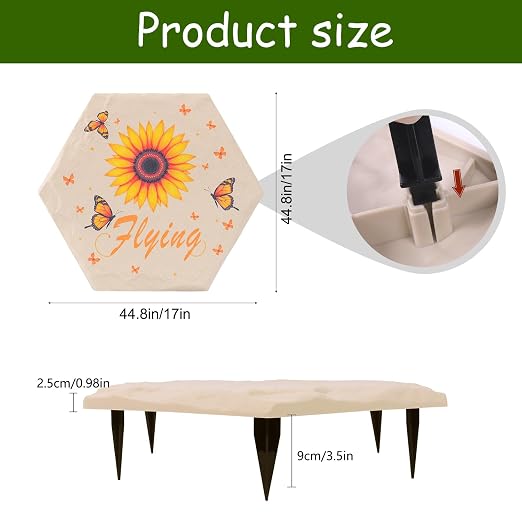 4Pcs Round Sunflower Stepping Stone Outdoor Garden Walkway, Durable Plastic Pavers for Patio, Pathway, and Landscaping, Weatherproof Stepping Stones with Ground Stakes (Hexagon Sunflower)