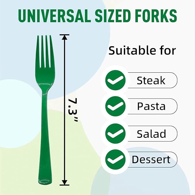 50 Pcs Green Plastic Forks Green Plastic Silverware Disposable Cutlery Heavy Duty 50 Forks for Birthday, St Patrick's Day, Graduation Party, Picnic