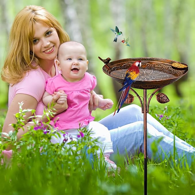 dreamysoul Metal Outdoor Bird Baths, 38 Inches Tall Vintage Freestanding Cast Iron Birdbaths, 5-Pronged Bird Bath for Outside Garden Yard Patio Decor