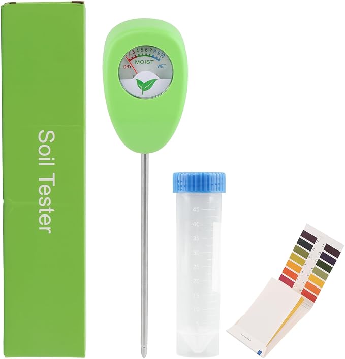 Soil Moisture Meter for Plants Kit, 6.5 in Probe Analog Water Meter No Battery, Includes 25 pH Test Strips and Sample Tube, for Potting Soil and Garden Pots