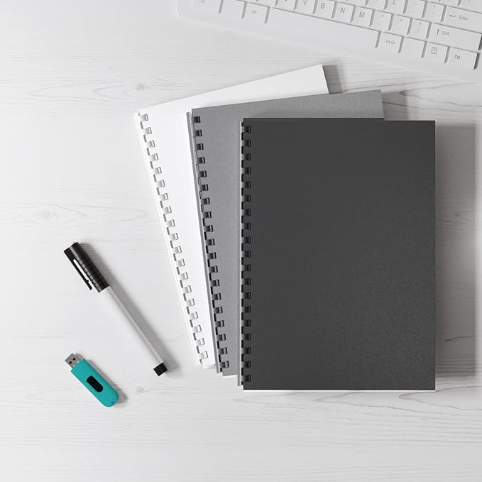 Binditek 100 Pack 12 Mil Sand-Textured Polycover - Plastic Binding Cover for Letter Size - Lightly Sanded Finish - Business Reports and Proposals - Square Corners, Un-Punched, Black