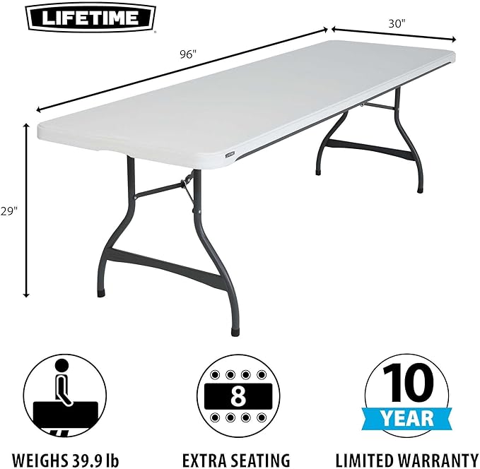 LIFETIME 8-Foot Folding Tables, 4-Pack, White Granite