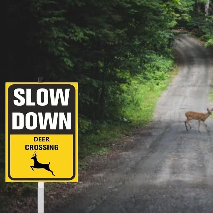 Slow Down deer Crossing yard Sign for Street Rustproof Reflective Aluminum Caution Drive Slowly Watch for deer Sign Garden Animal Sign for Neighborhoods