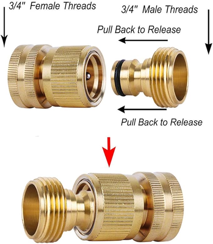 Quick Connect Hose Fitting, Solid Brass Garden Hose Quick Connectors 3/4 Inch Thread No-Leak Water Hose Repair Fittings Male and Female Hose Adapter - 3Packs