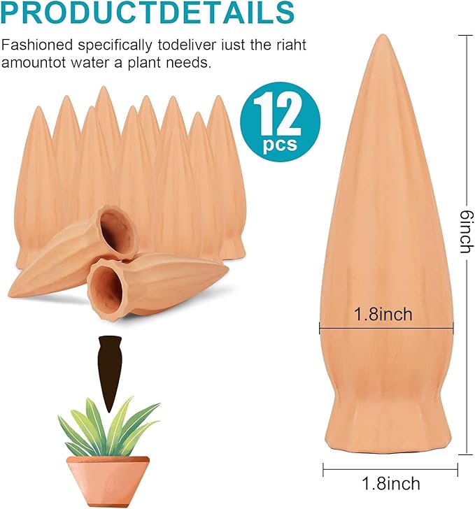 KOAMLY Plant Self-Watering Stakes 12 Pack Terracotta Plant Watering Stakes,Recycled Wine Bottle Plant Watering Spikes for Vacation