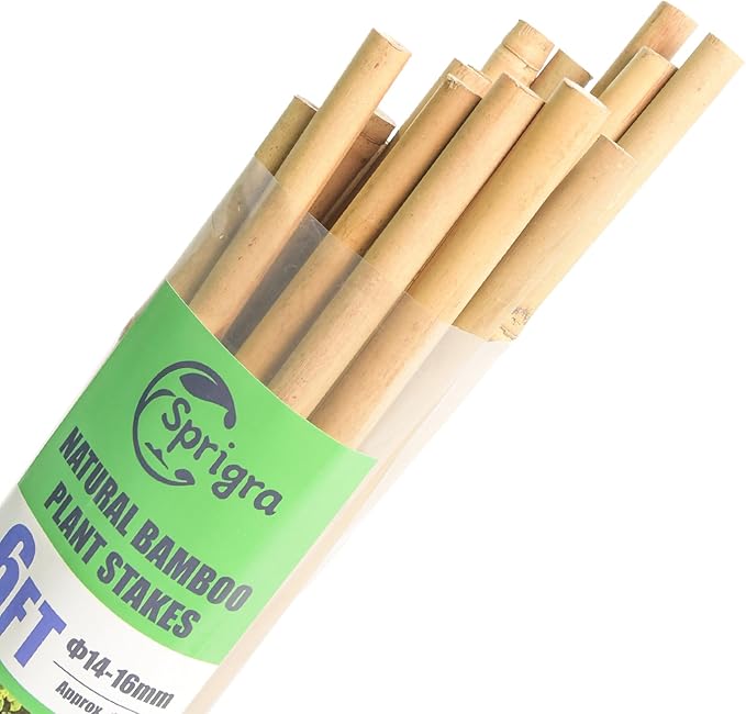 20pcs Bamboo Stakes 6 Feet, 6FT Garden Stakes Multi-Purpose, 5/8" Dia Plant Stakes for Tomatoes, Beans, Cucumbers, Peppers, Potted Trees, Maintain the Plant Posture, Strengthen and Stem