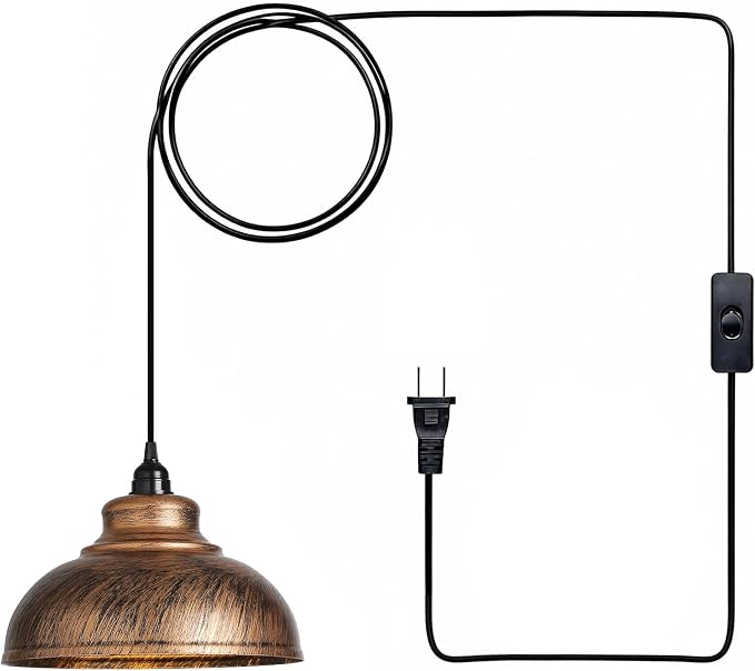 Plug in Pendant Light: Rustic Hanging Lamp Plug in, Farmhouse Pendant Light 14.7ft Swag Lamp Cord with On/Off Switch for Kitchen Island/Dining Room/Bedroom/Living Room Farmhouse Hanging Light, No bulb