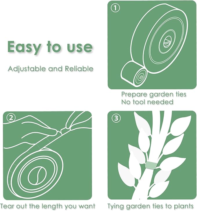 Garden Tie Green Strap Plant Supports Gentle on Plants Pre-Cut Design Tearable Reusable Sturdy Multi-Purpose for Home Garden Balcony Office (32.8ft × 0.6 inch, Green, 3 Packs)